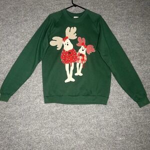 Vintage‎ Christmas Sweatshirt Reindeers Adult Size Xl Green Holidays Sunbelt